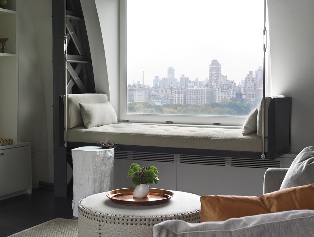 Window seat in NYC bedroom with a view of Central Park 