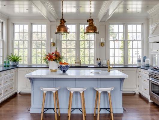 Timeless blue and white kitchen constructed by Whitla Brothers Builders and designed by Patrick Ahearn Architect